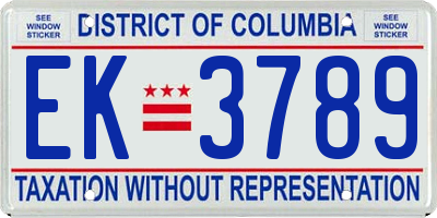 DC license plate EK3789