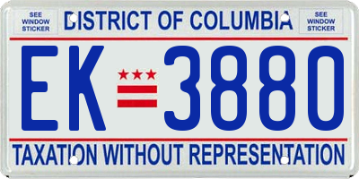DC license plate EK3880