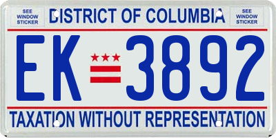 DC license plate EK3892