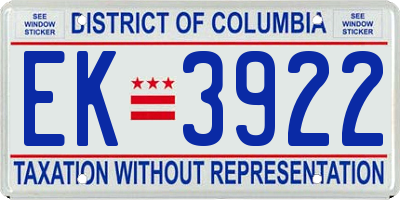 DC license plate EK3922