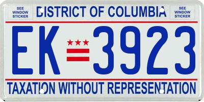 DC license plate EK3923