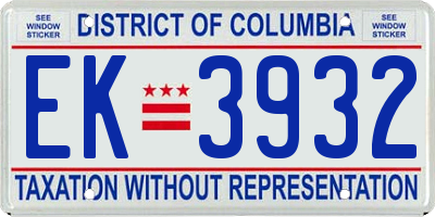 DC license plate EK3932