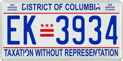 DC license plate EK3934