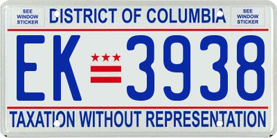 DC license plate EK3938