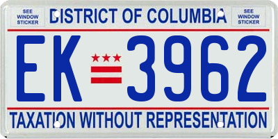 DC license plate EK3962