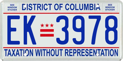DC license plate EK3978