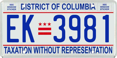 DC license plate EK3981