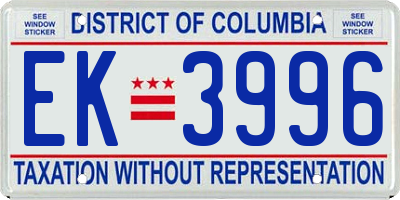 DC license plate EK3996