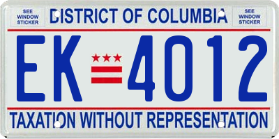 DC license plate EK4012