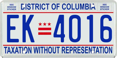 DC license plate EK4016