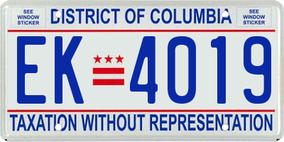 DC license plate EK4019