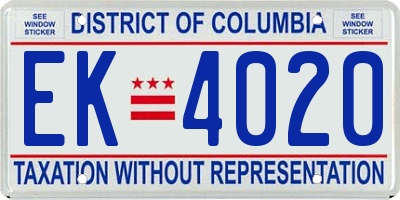 DC license plate EK4020