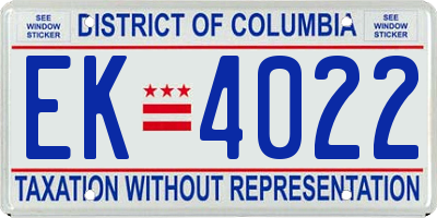 DC license plate EK4022