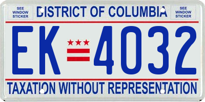 DC license plate EK4032