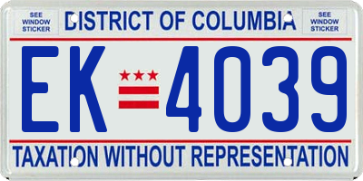 DC license plate EK4039