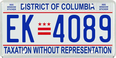 DC license plate EK4089