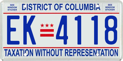 DC license plate EK4118