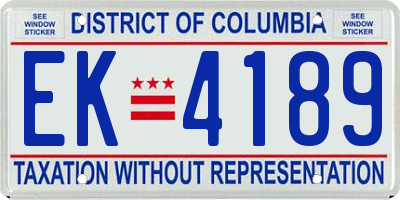 DC license plate EK4189