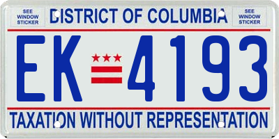 DC license plate EK4193