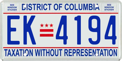 DC license plate EK4194