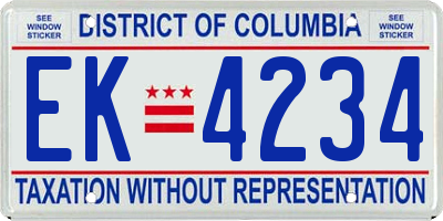 DC license plate EK4234