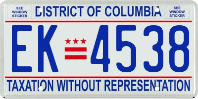 DC license plate EK4538