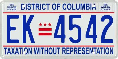 DC license plate EK4542