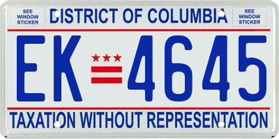 DC license plate EK4645