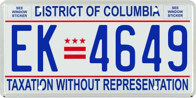 DC license plate EK4649