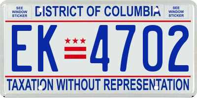 DC license plate EK4702