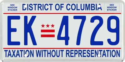 DC license plate EK4729