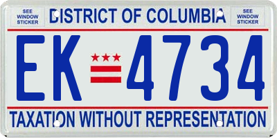 DC license plate EK4734