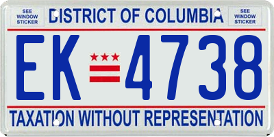 DC license plate EK4738