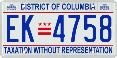 DC license plate EK4758