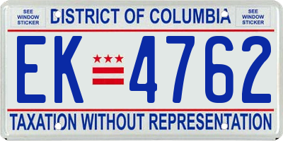 DC license plate EK4762