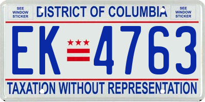 DC license plate EK4763