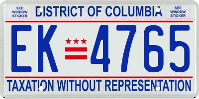 DC license plate EK4765
