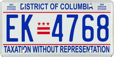 DC license plate EK4768