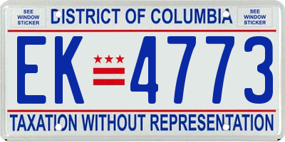 DC license plate EK4773