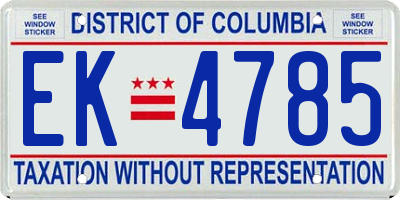 DC license plate EK4785