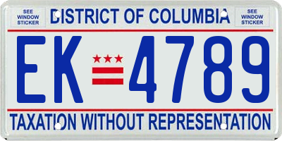 DC license plate EK4789