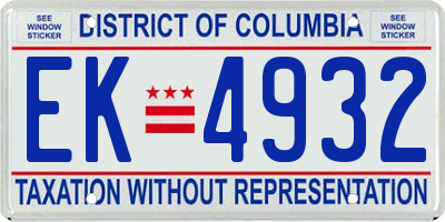 DC license plate EK4932