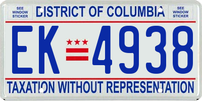 DC license plate EK4938