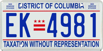DC license plate EK4981