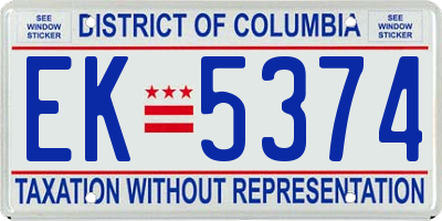 DC license plate EK5374