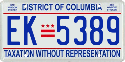 DC license plate EK5389