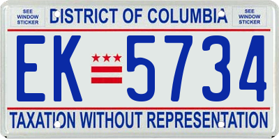 DC license plate EK5734