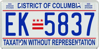 DC license plate EK5837