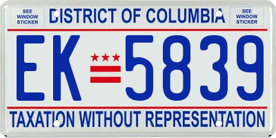 DC license plate EK5839