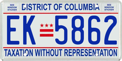 DC license plate EK5862
